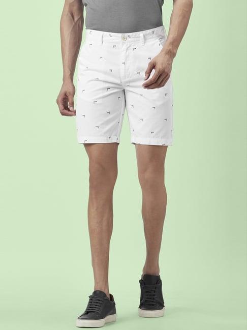 byford by pantaloons white cotton slim fit printed shorts