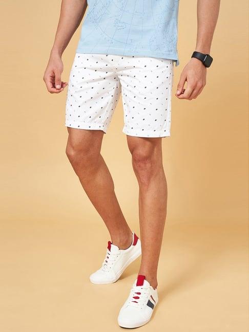 byford by pantaloons white cotton slim fit printed shorts