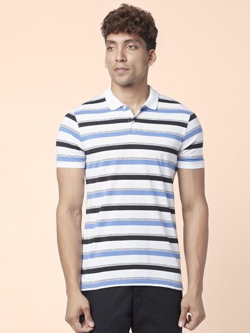 byford by pantaloons white cotton slim fit striped polo t-shirt