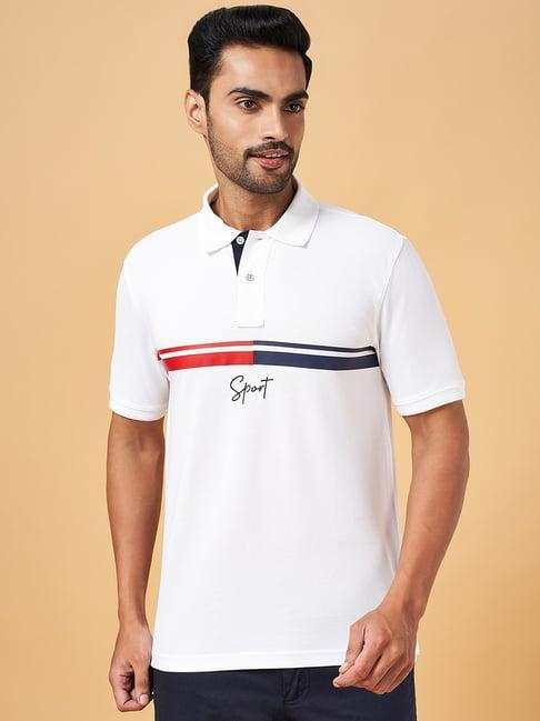 byford by pantaloons white slim fit printed polo t-shirt