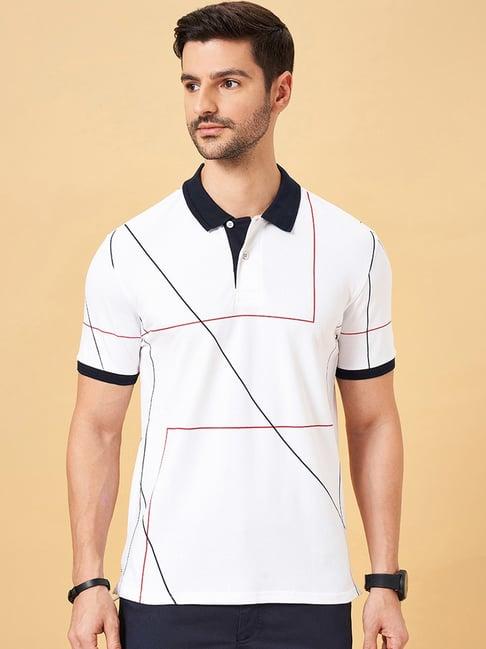 byford by pantaloons white slim fit printed polo t-shirt