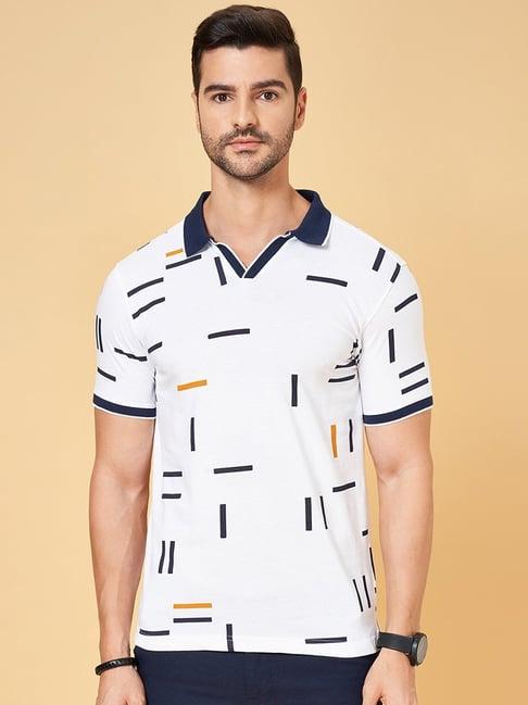 byford by pantaloons white slim fit printed polo t-shirt