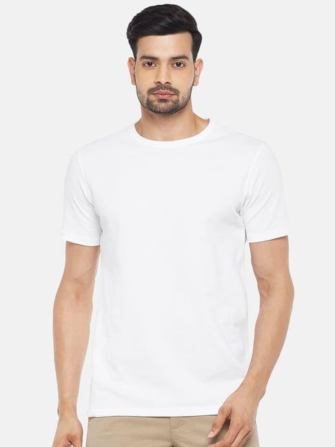 byford by pantaloons white slim fit self design crew t-shirt