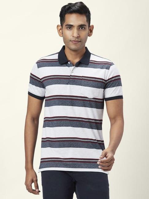 byford by pantaloons white slim fit striped polo t-shirt