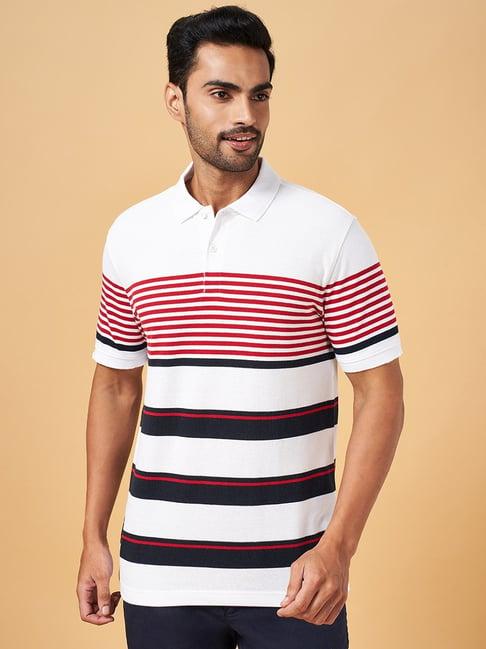 byford by pantaloons white slim fit striped polo t-shirt
