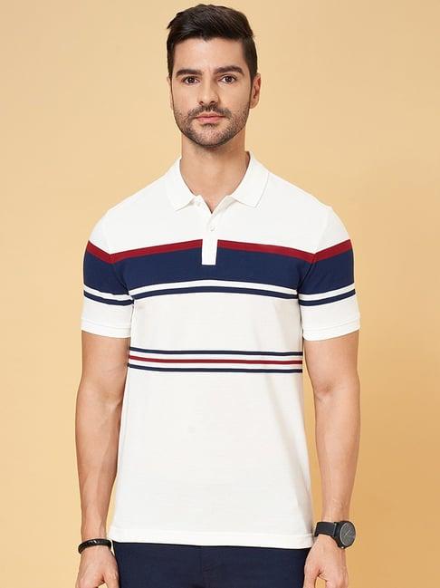 byford by pantaloons white slim fit striped polo t-shirt