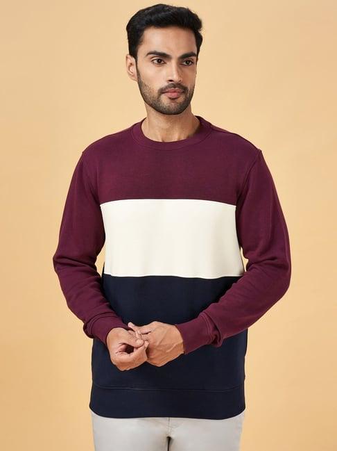 byford by pantaloons wine & navy slim fit colour block sweatshirt