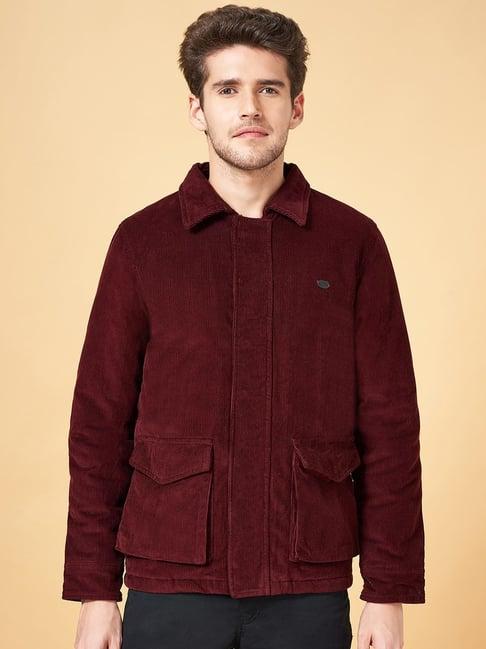 byford by pantaloons wine cotton regular fit jacket