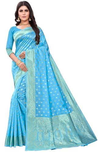 c j enterprise women's banarasi silk saree pure kanjivaram silk sarees soft wear pattu latest cotton party sari with blouse piece for wedding design sadi new ladies 2024 (paithani pari124) (sky blue)