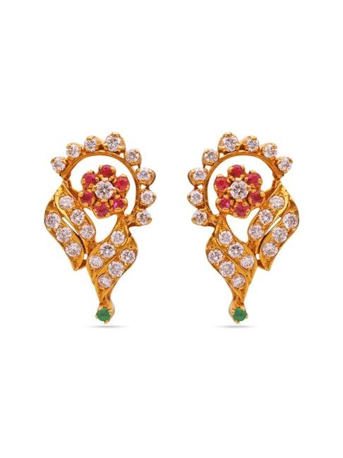 c.krishniah chetty 18k gold & diamond with gemstones stud earrings for women