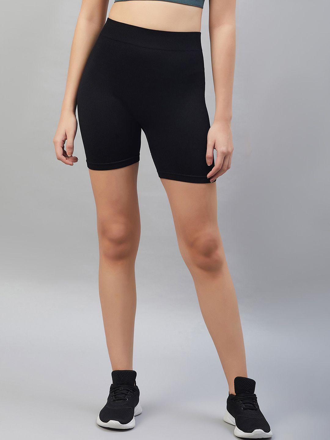 c9 airwear women black slim fit high-rise training or gym sports shorts
