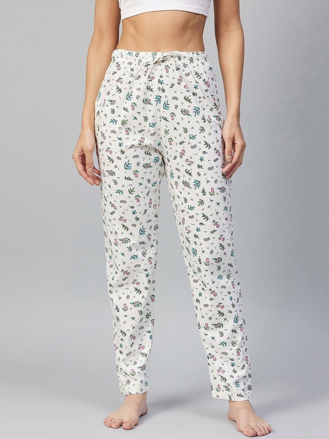 c9 airwear women off white floral printed pure cotton lounge pants