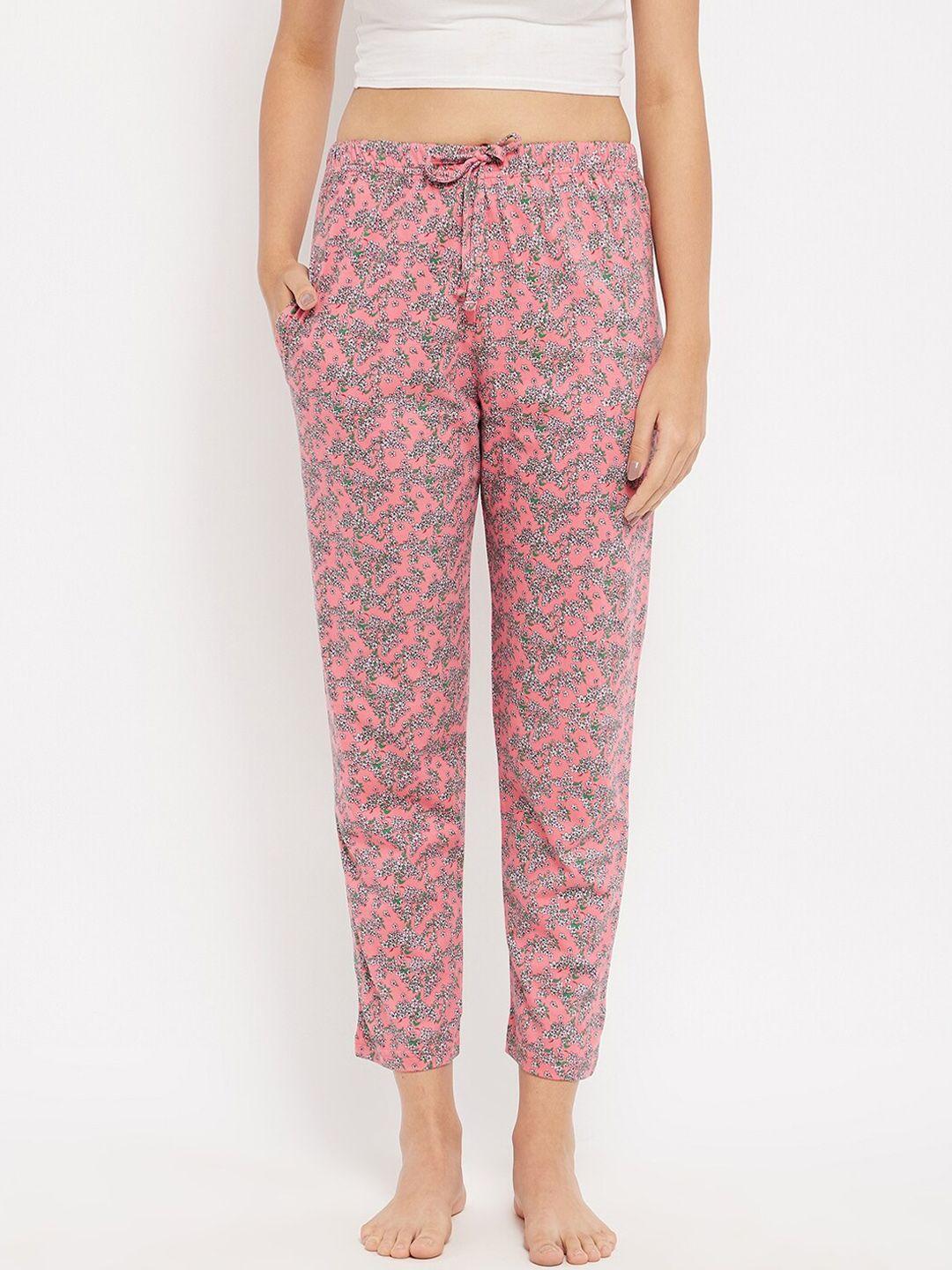 c9 airwear women pink pure cotton regular fit floral printed lounge pants