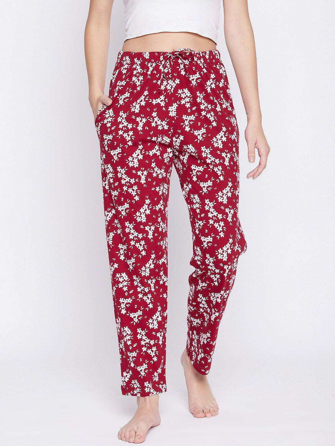 c9 airwear women red & white floral printed pure cotton lounge pants