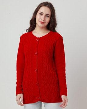 cable knit round-neck cardigan