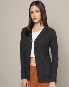 cable-knit cardigan with patch pockets