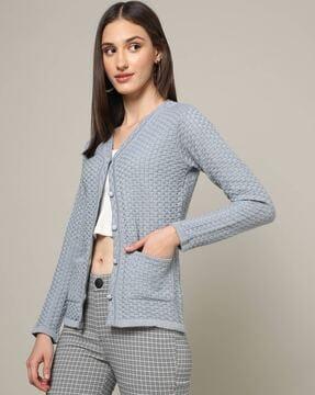 cable-knit cardigan with patch pockets