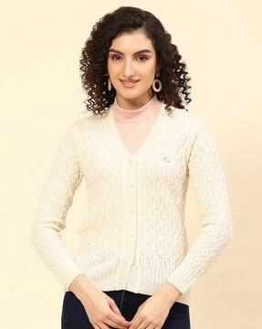 cable-knit cardigan with ribbed hem