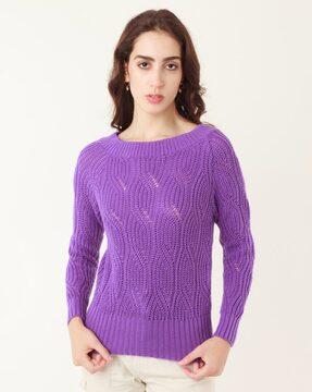 cable-knit boat-neck pullover