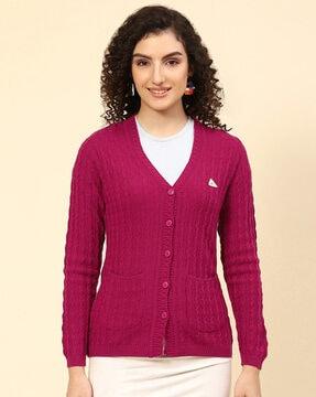 cable-knit cardigan with patch pockets