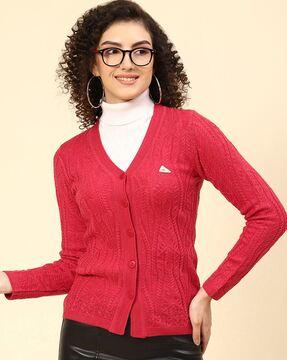 cable-knit cardigan with ribbed hem