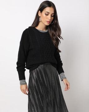 cable-knit crew-neck pullover