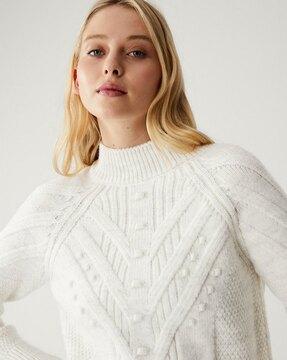 cable-knit funnel-neck pullover