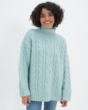 cable-knit high-neck pullover