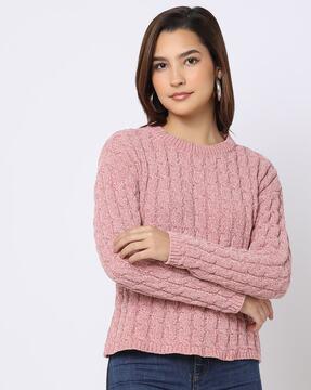 cable-knit round-neck pullover