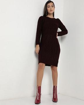 cable-knit round-neck sweater dress
