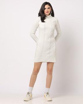 cable-knit turtleneck sweater dress