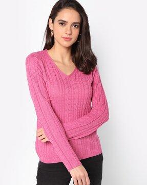 cable-knit v-neck pullover