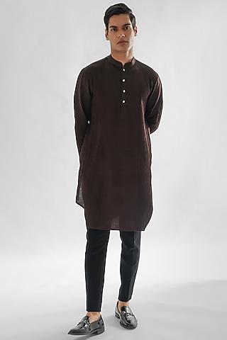 cadbury brown linen satin kurta set