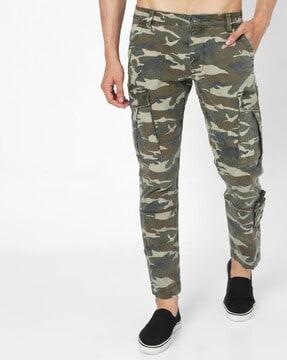 cadet in camo print slim fit cargo trousers