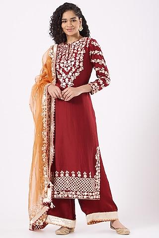cadmium red embroidered kurta set for girls