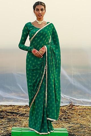 cadmium green gota embroidered saree set