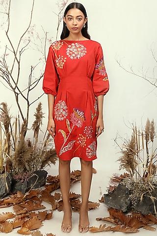 cadmium red cotton poplin dress