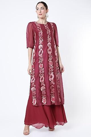 cadmium red floral kurta set