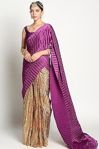 cadmium violet & gold silk pleated saree
