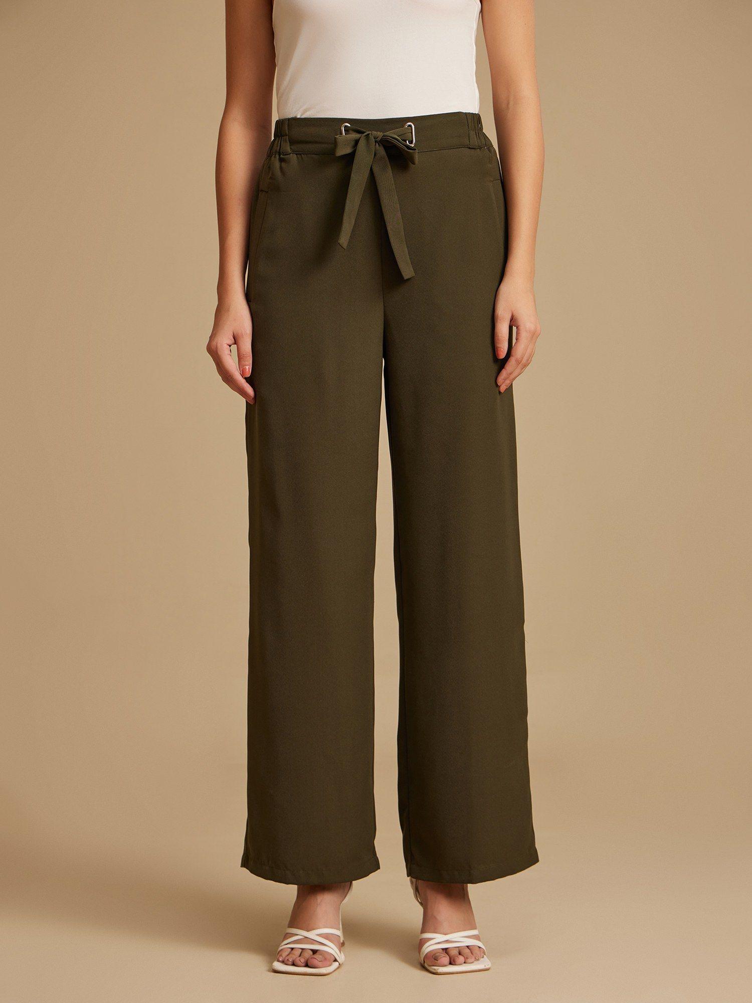 cady olive green solid pant