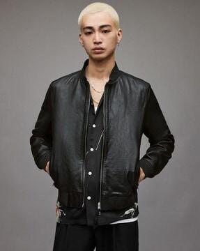 cahill leather regular fit bomber jacket