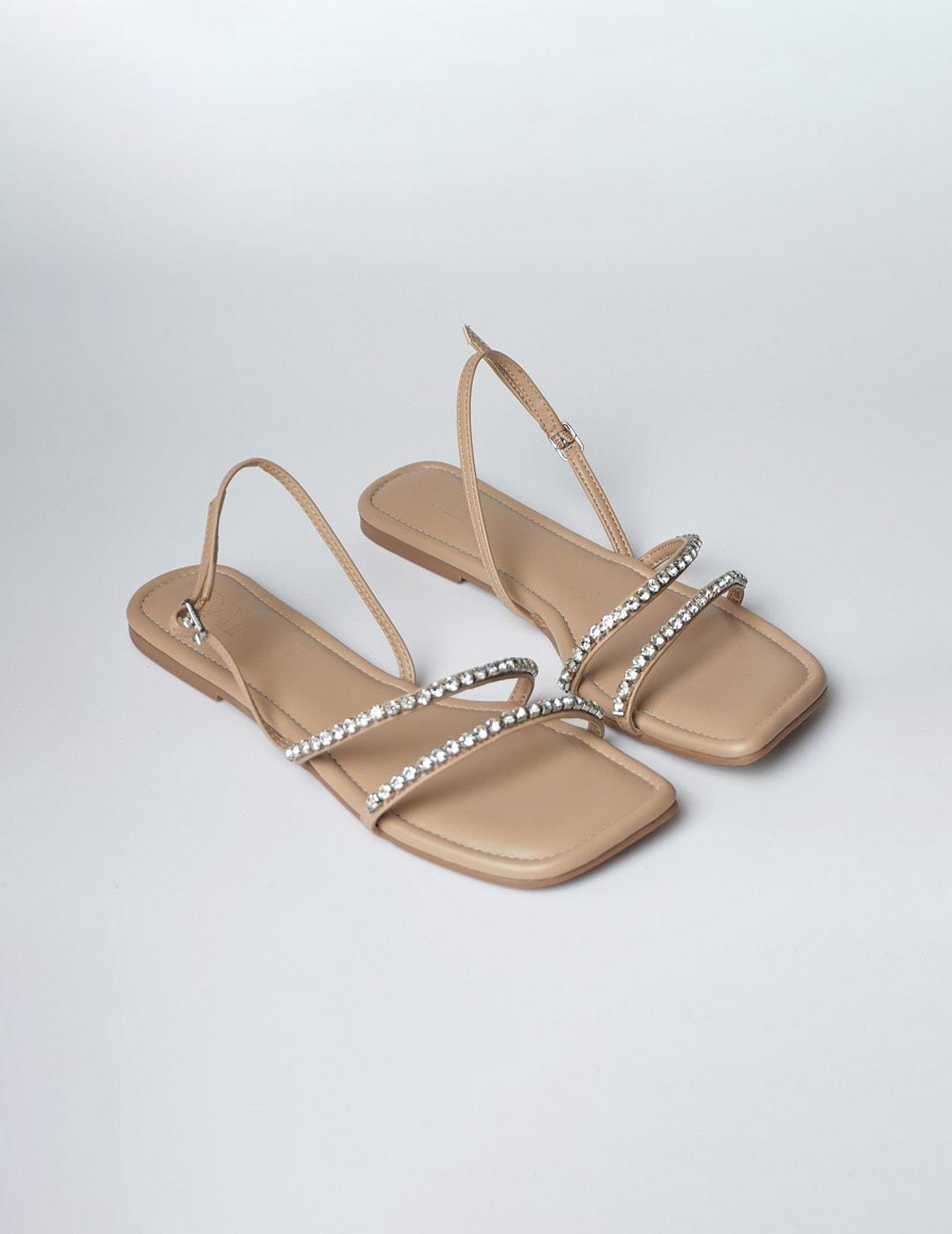 cai embellished open toe flats with buckles