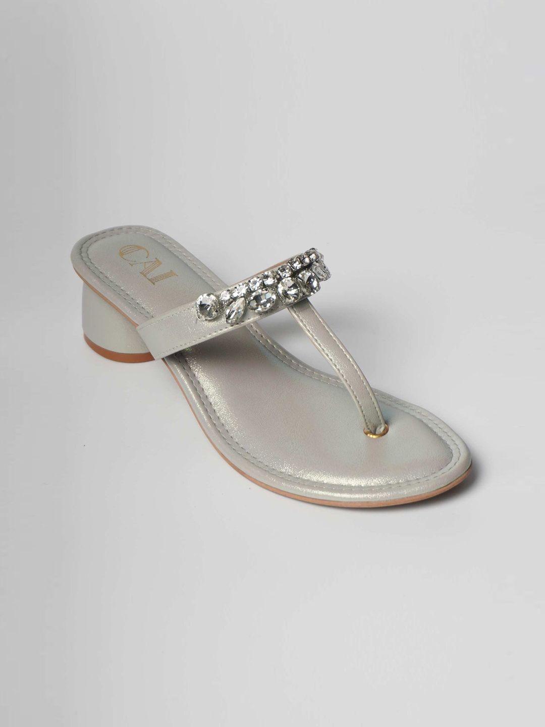 cai ethnic embellished t- strap block heels