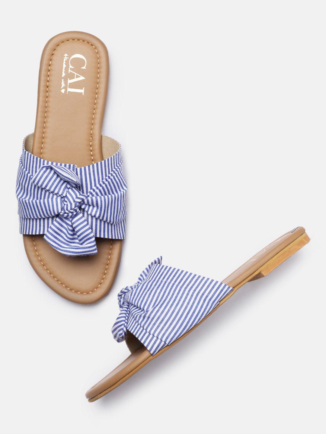 cai women blue striped mules with knot