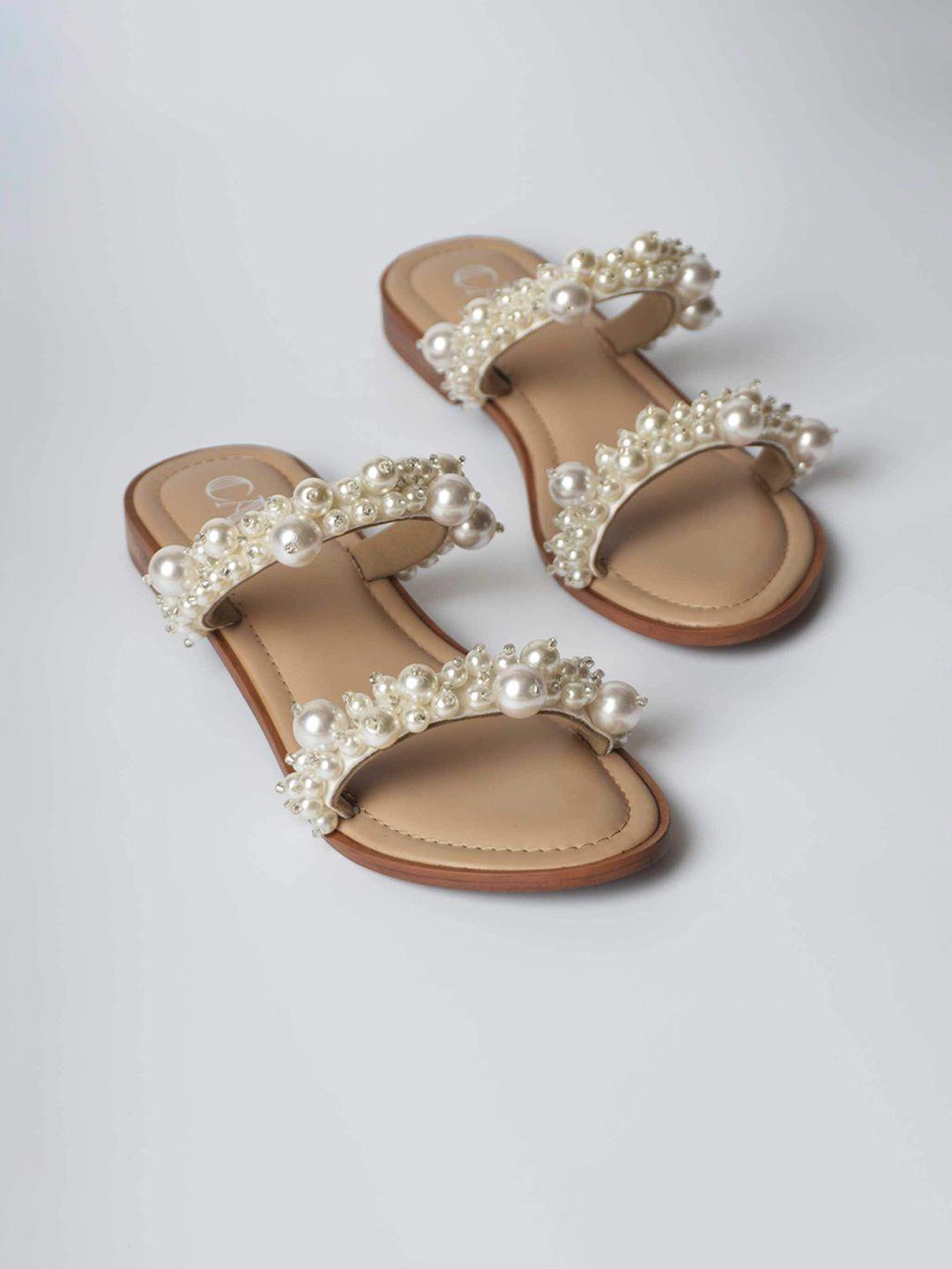 cai embellished two strap open toe flats