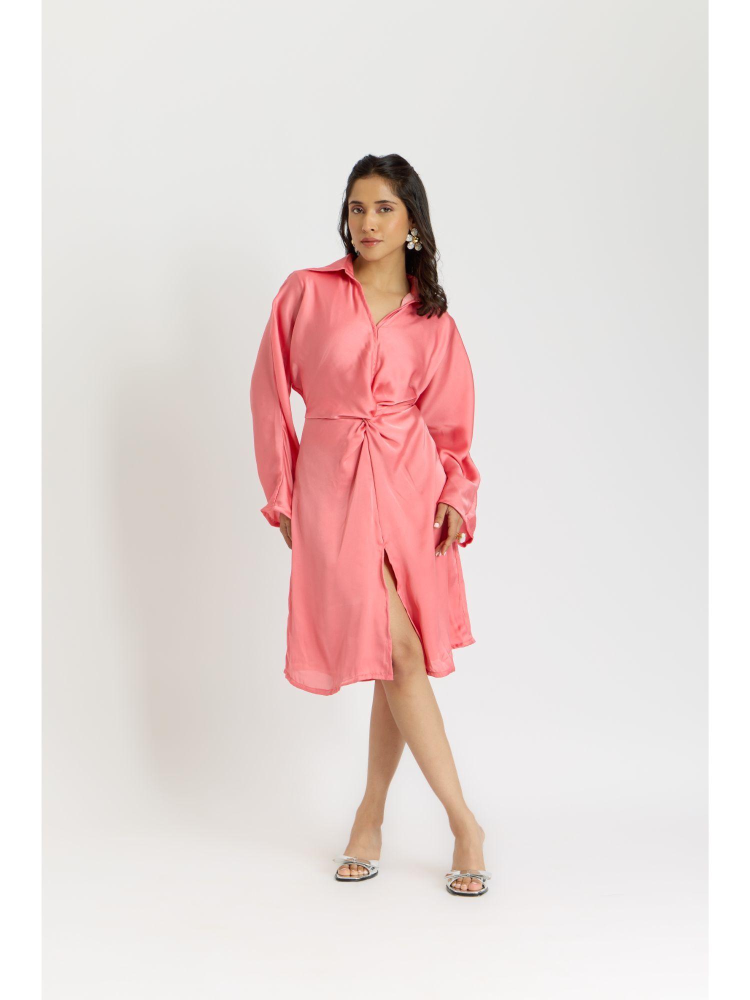 cairo bubblegum front knot dress