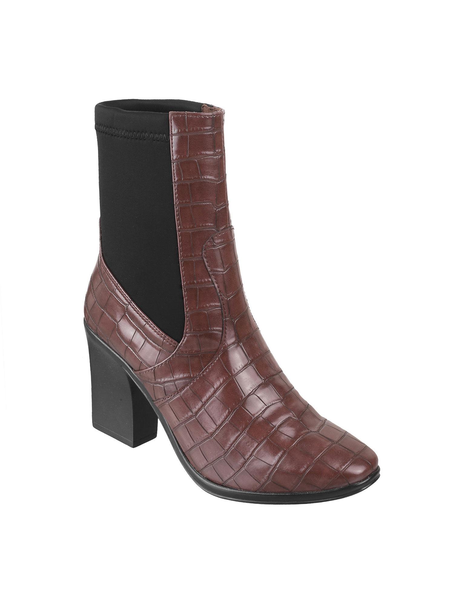 calf-length heeled brown boots