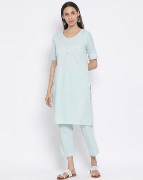 calf length straight kurta set