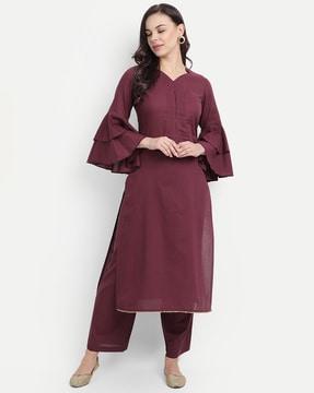 calf-length straight kurta set