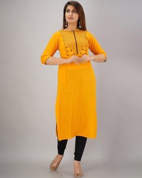 calf length straight kurta